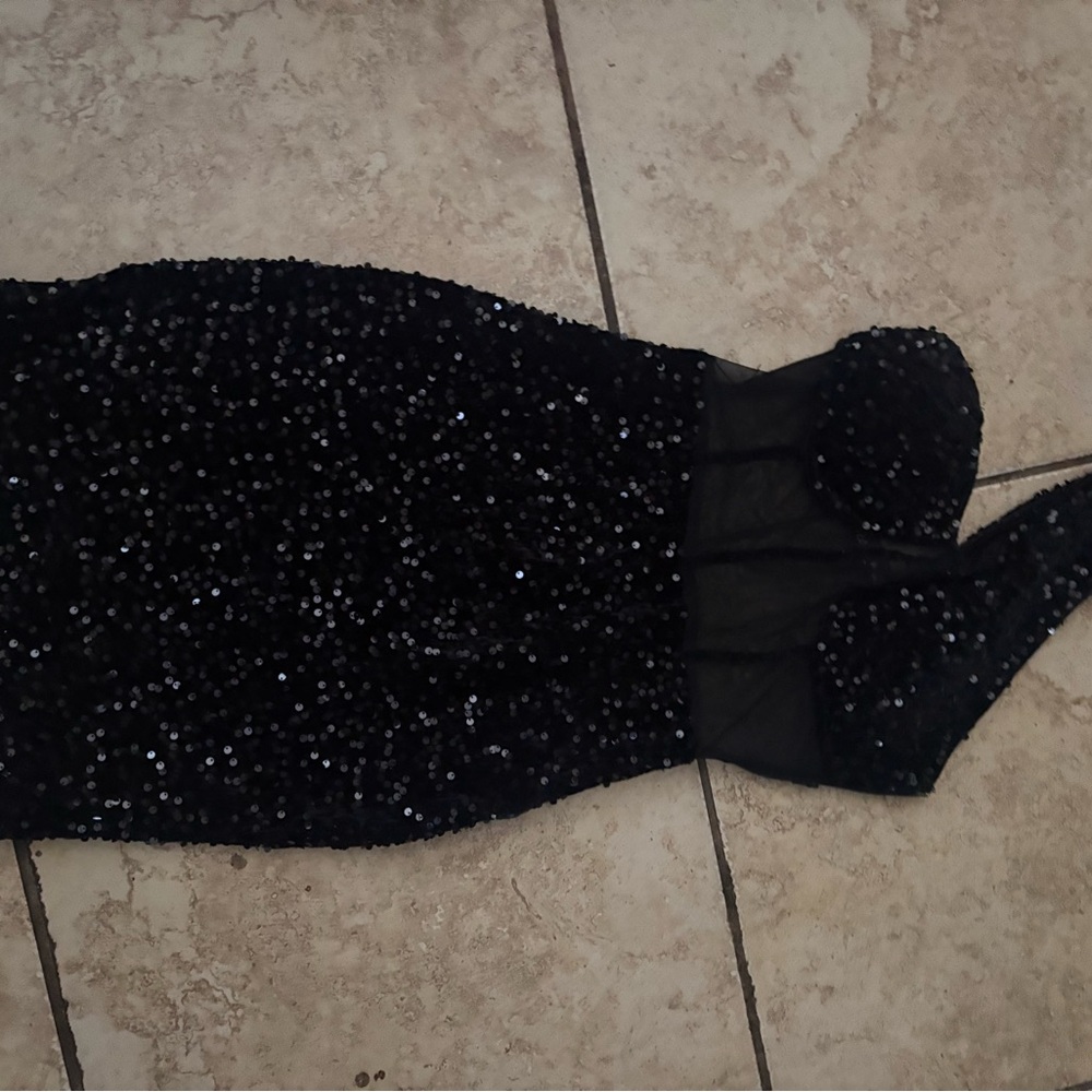 Black Sequin Strapless Dress